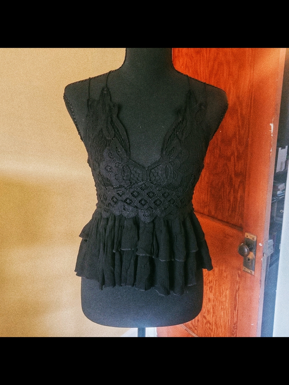 Free People Lace Ruffle Peplum Cami in Black: Closer To Xs View 2